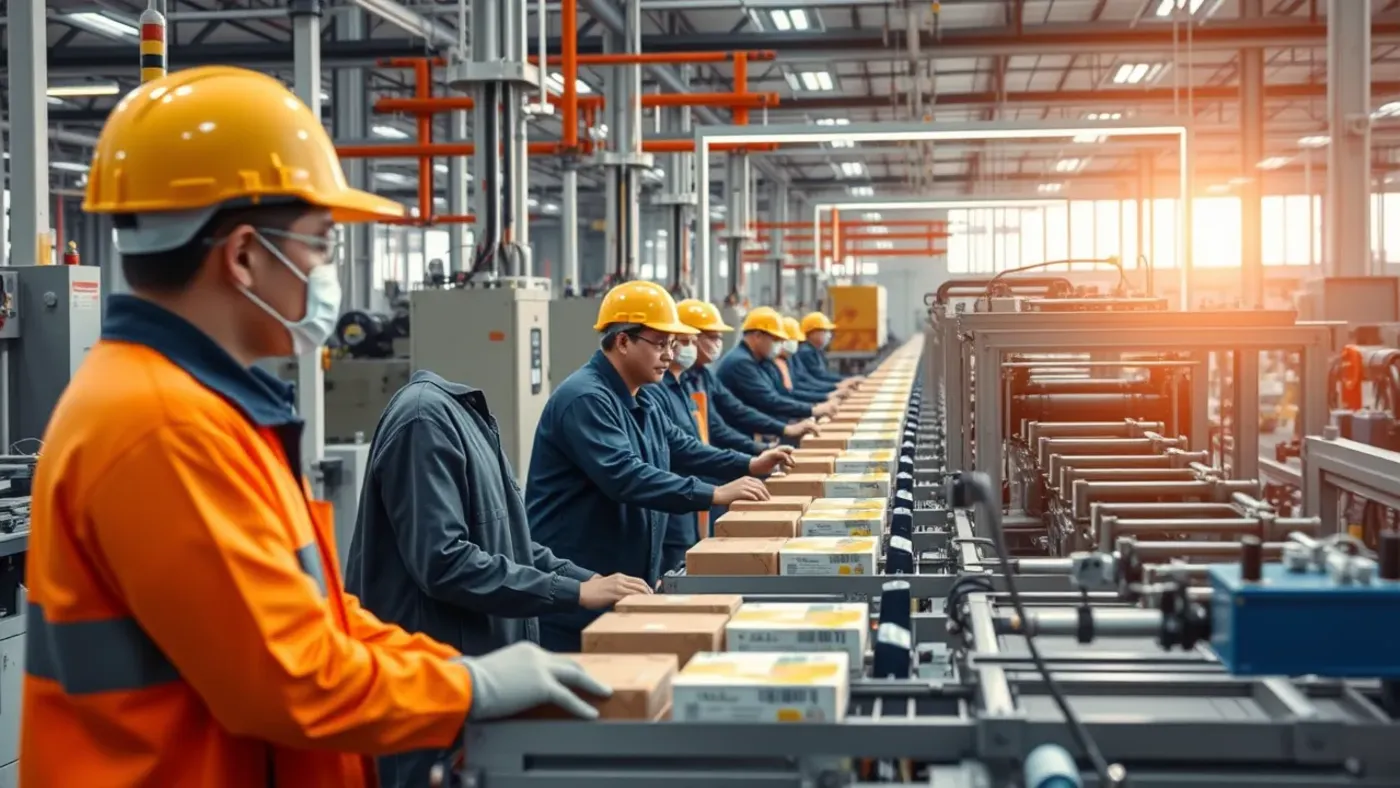 dây chuyền máy móc sản xuất trong nhà máy