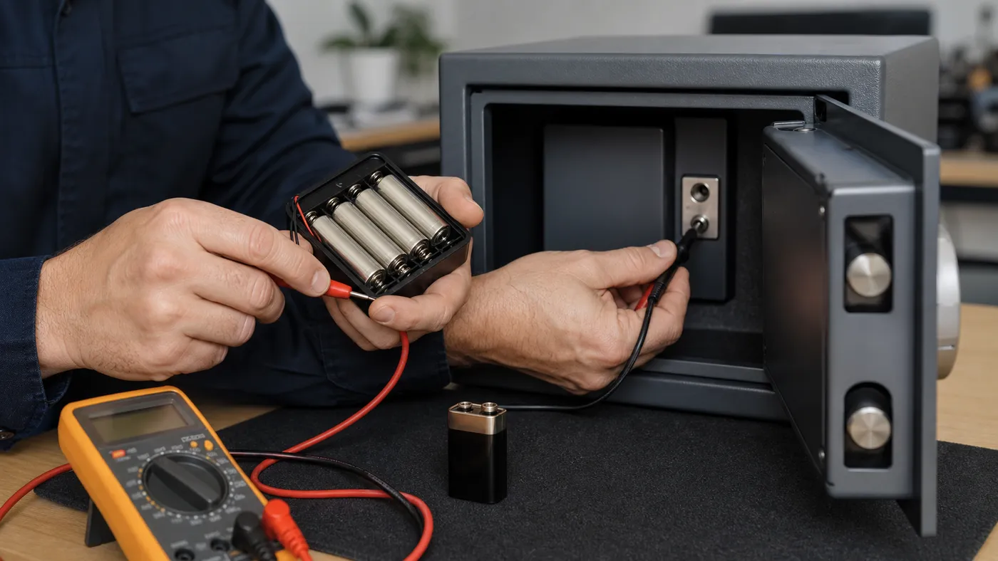 kiểm pin AA và nguồn dự phòng 9 V của két