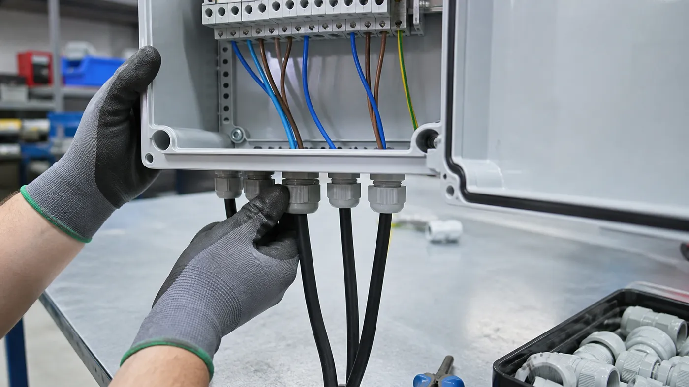 lắp cable gland và gioăng cho tủ điện kín nước