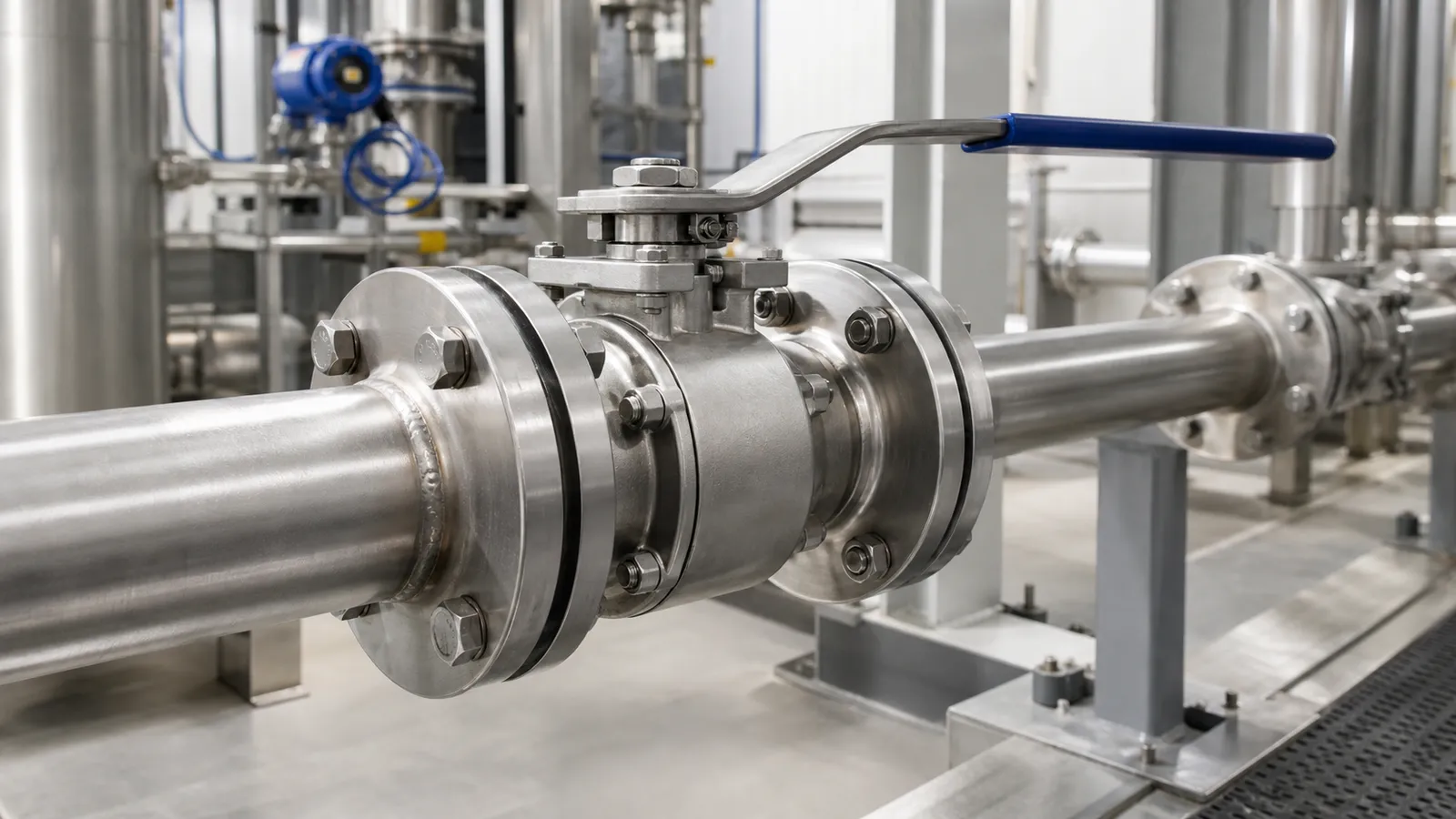 Van bi inox tay gạt nối bích trên đường ống