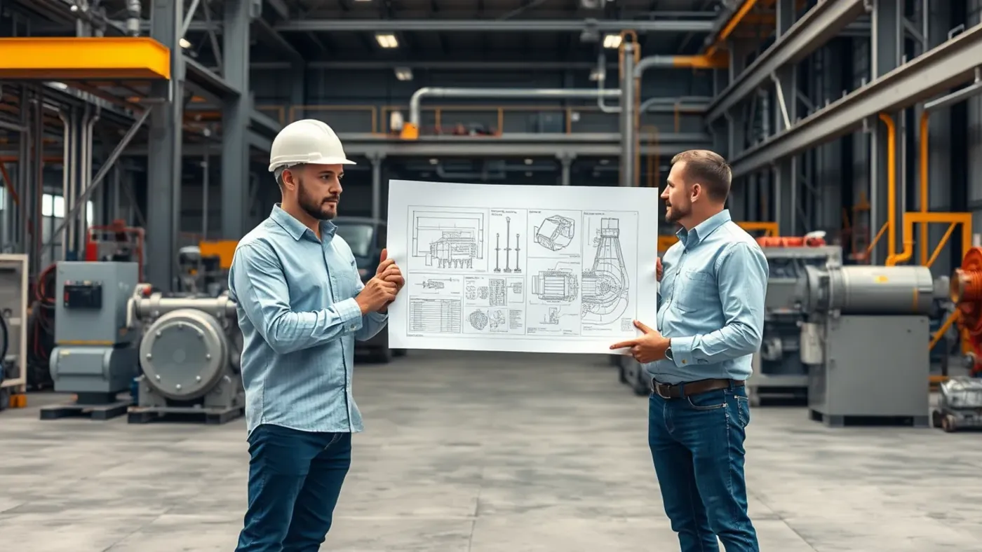 Kỹ sư trình bày bản vẽ kỹ thuật máy móc