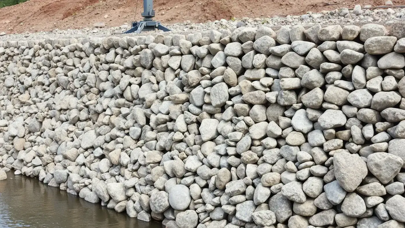 Thi công nhồi rọ đá mạ kẽm kè bờ sông
