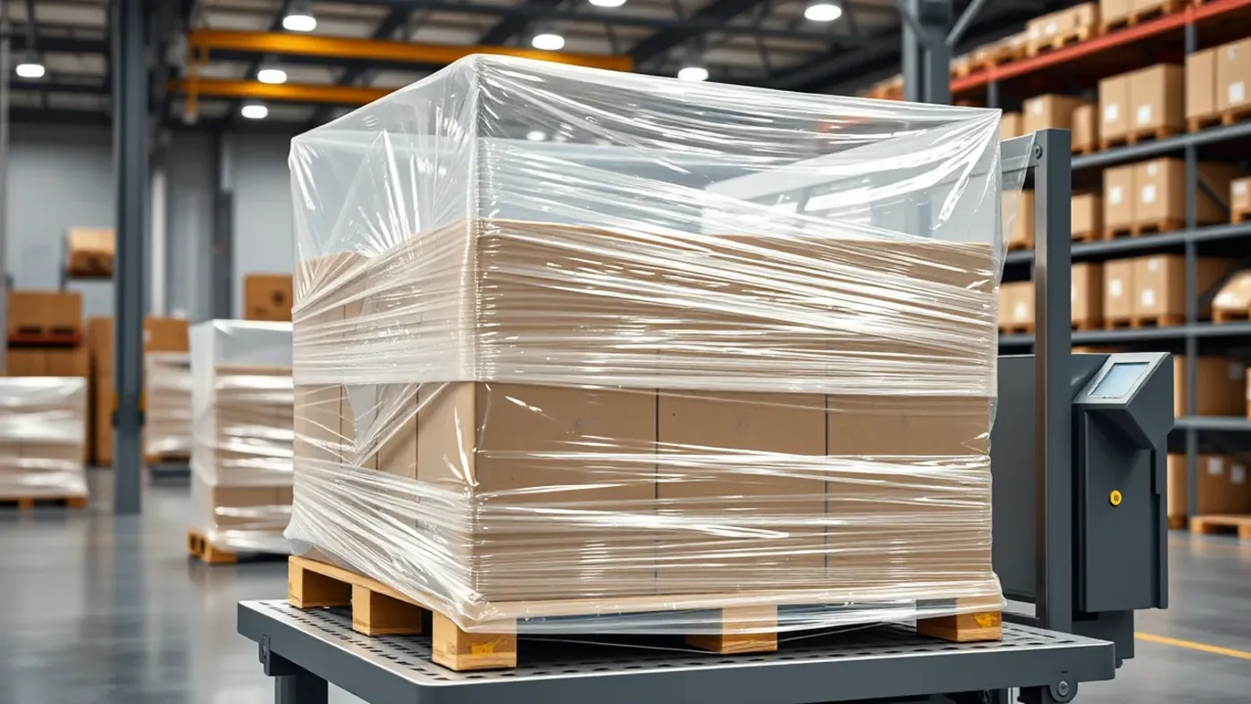 máy quấn màng pallet tự động mâm xoay